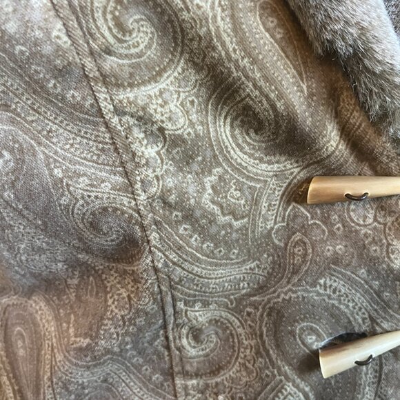 J.JILL Size M, Faux Fur Paisley Brown/Gray Vest, Toggle Buttons - Picture 2 of 8